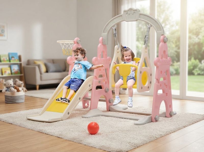 Nyeekoy 4-in-1 Toddler Slide & Swing Set for Toddlers Age 1-3