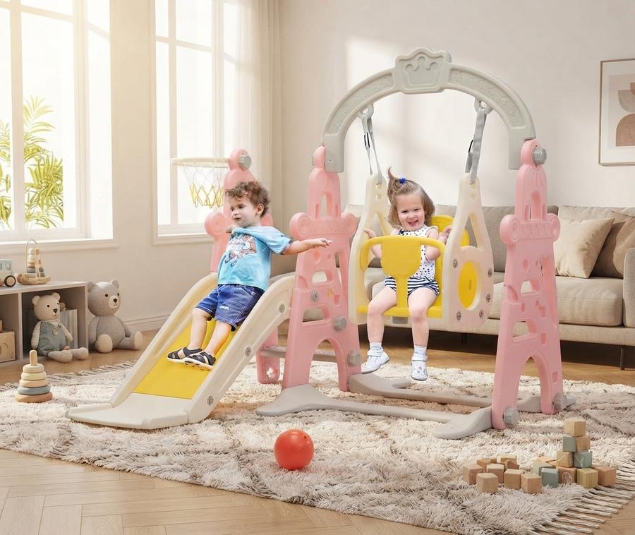Nyeekoy 4-in-1 Toddler Slide & Swing Set for Toddlers Age 1-3